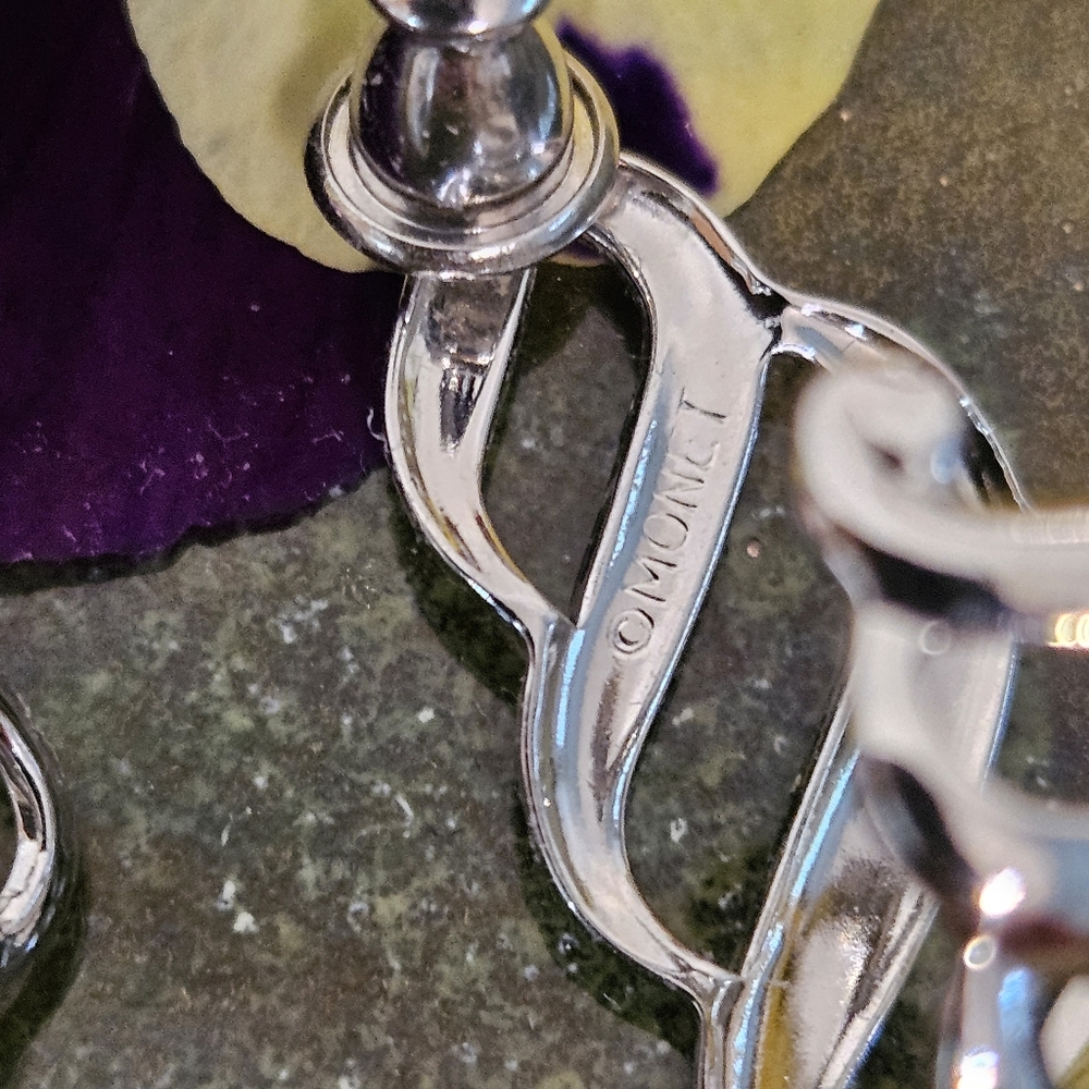 Monet Earrings Silvertone Half Hoops NWOT - Picture 6 of 8